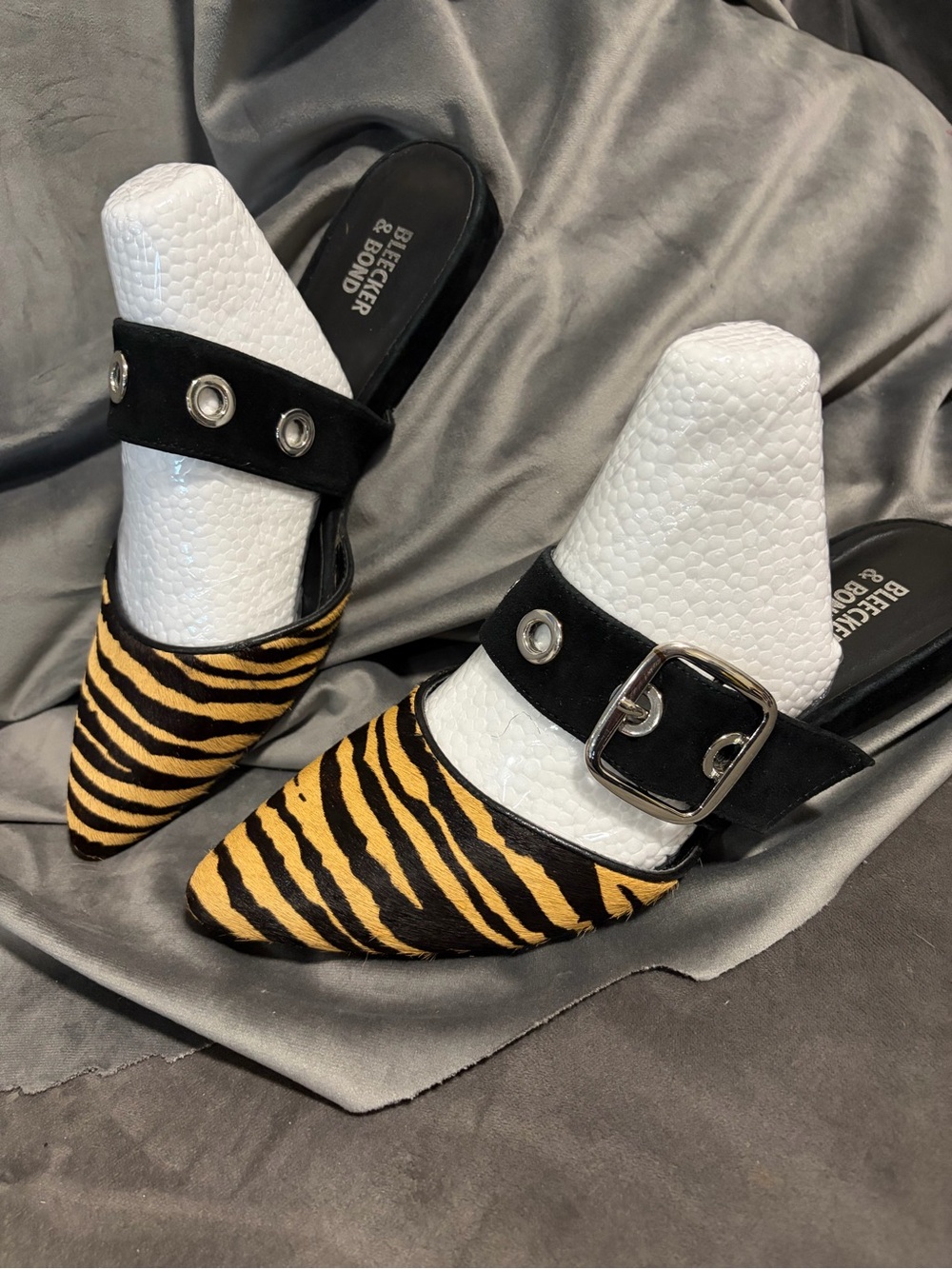 Bleeker & Bond pony hair tiger print flat sandal